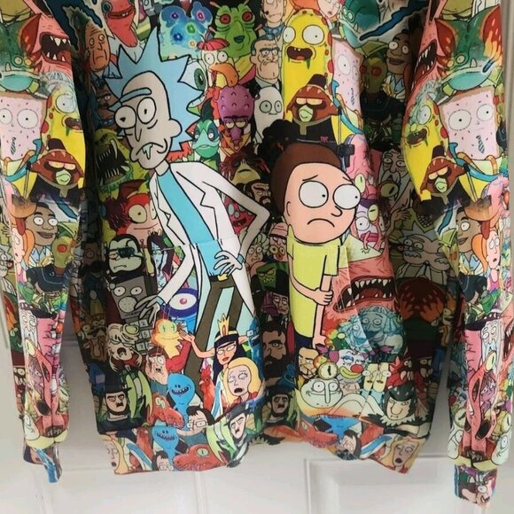 The Art Of Rick And Morty Artsy Colorful All Over Characters Hooded Sweatshirt L - Picture 3 of 6